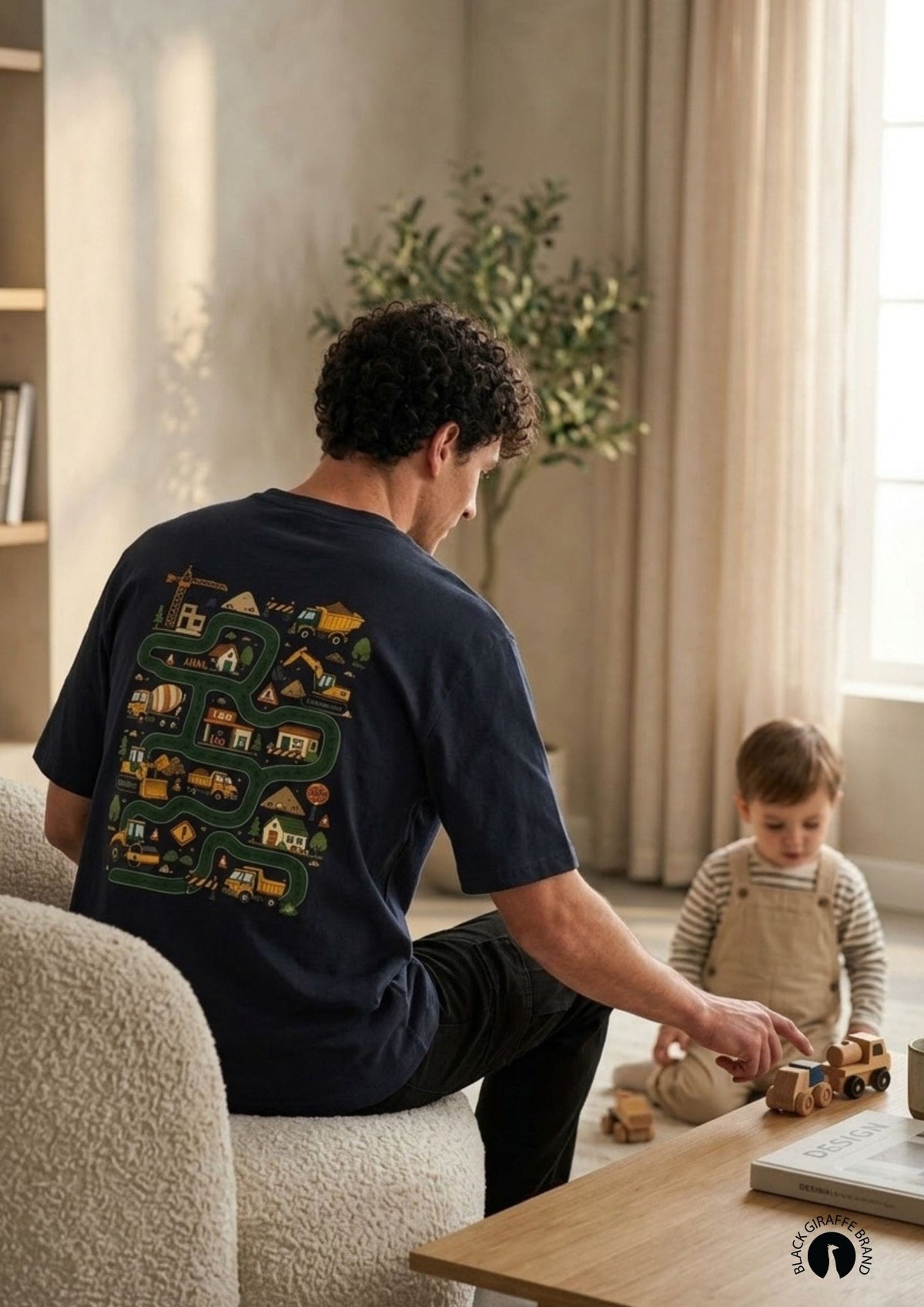 T-paita isälle "Dad of the Year"-tekstillä ja takana ajorata lapsille