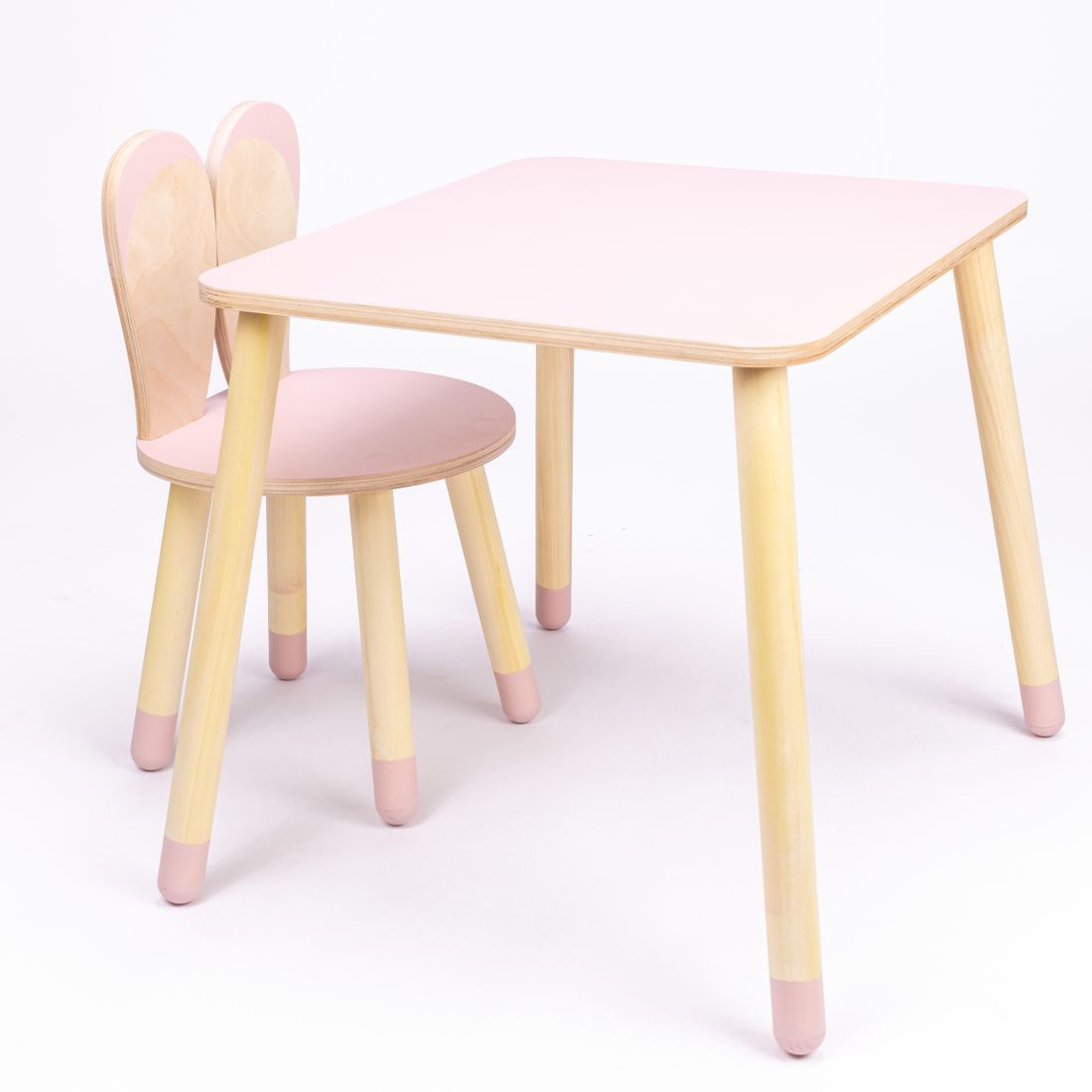 pinkki lasten pöytä ja tuoli pupun korvilla